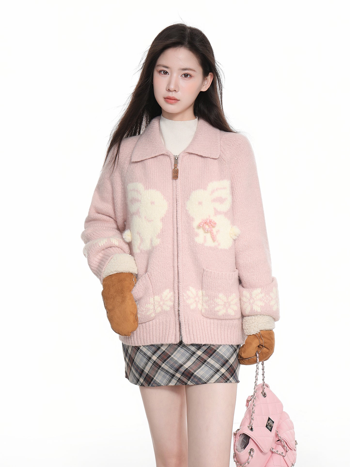 Women's Double Zipper Lapel Knitted Sweater Coat