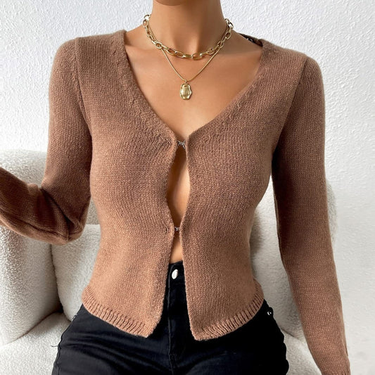 Women's Minimalist Solid Color Slim-Fit Long-Sleeve Sweater