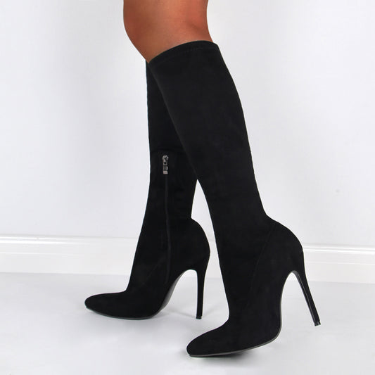 Women's Fashion Suede Mid-Length Boots with Stiletto Heels