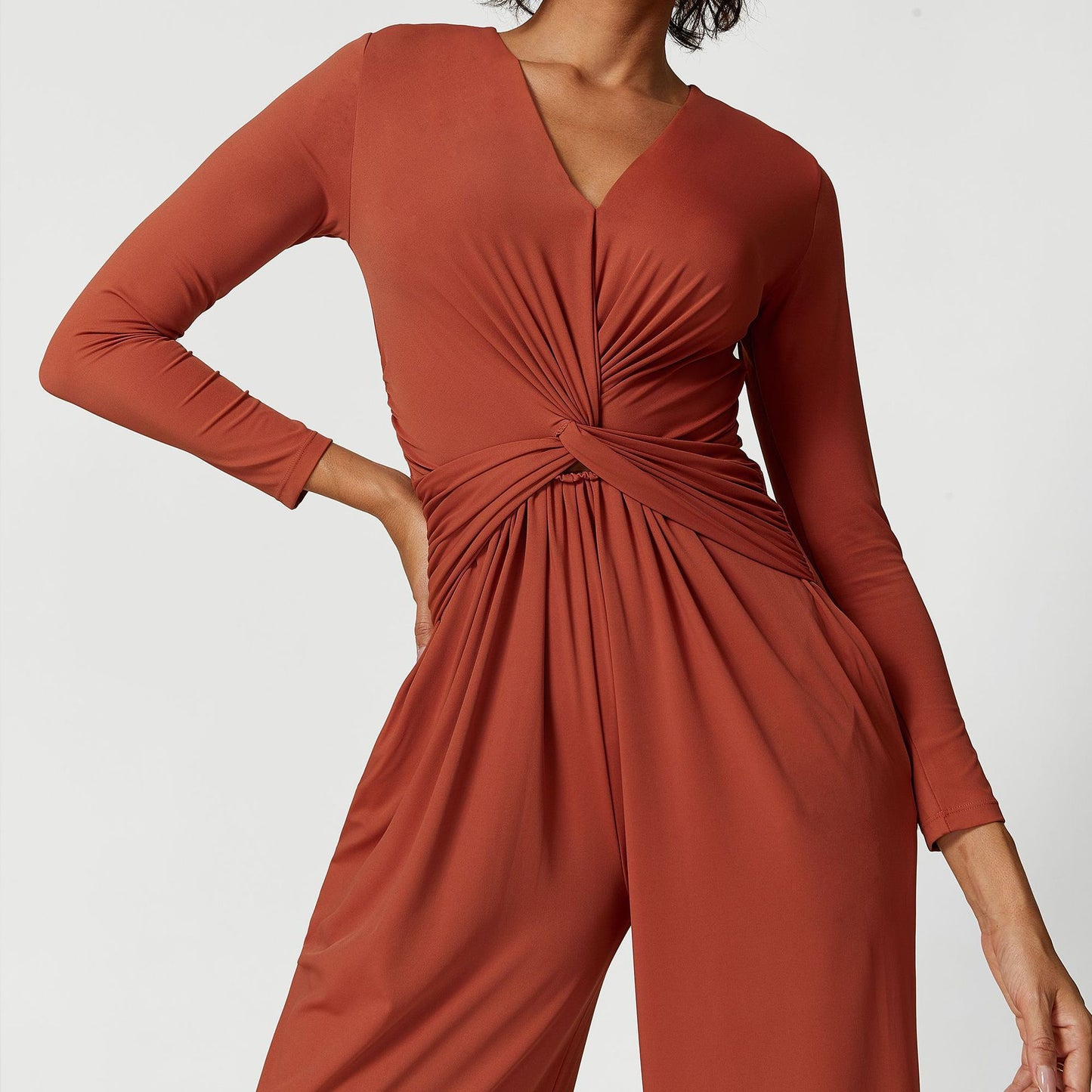 Women's V-Neck Pleated High-Slit Yoga Dress