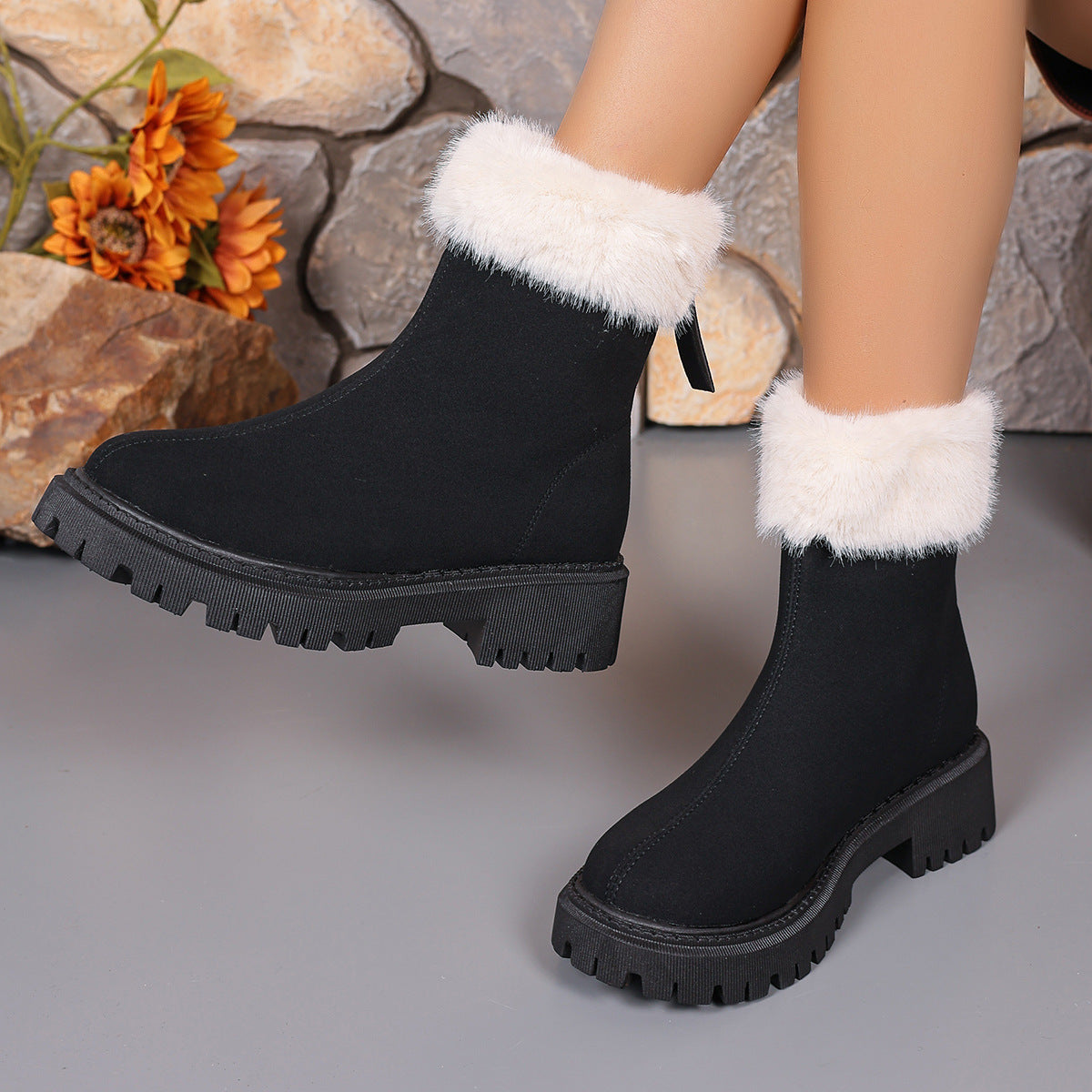 Women's Square-Heeled Snow Boots – Winter Warm Plus Velvet Platform with Plush Lining