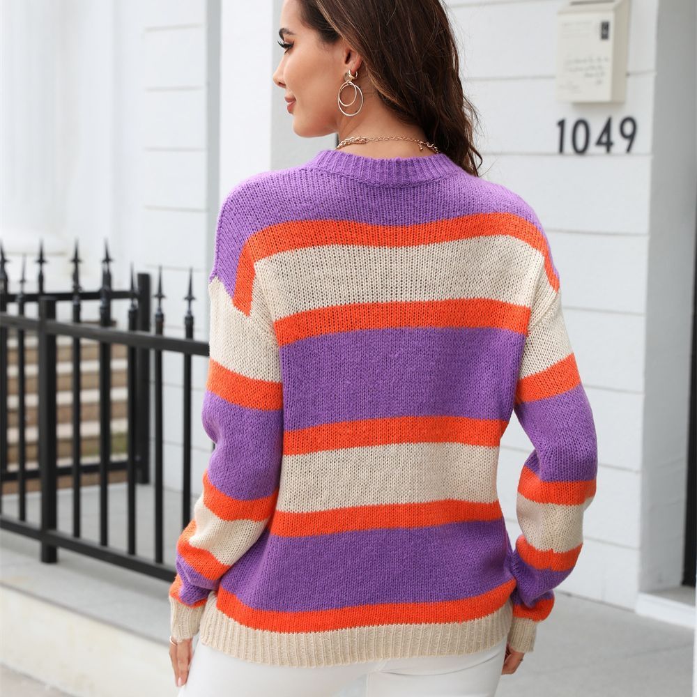 Wide Striped Knit Pullover Sweater – Base Layer Knitwear