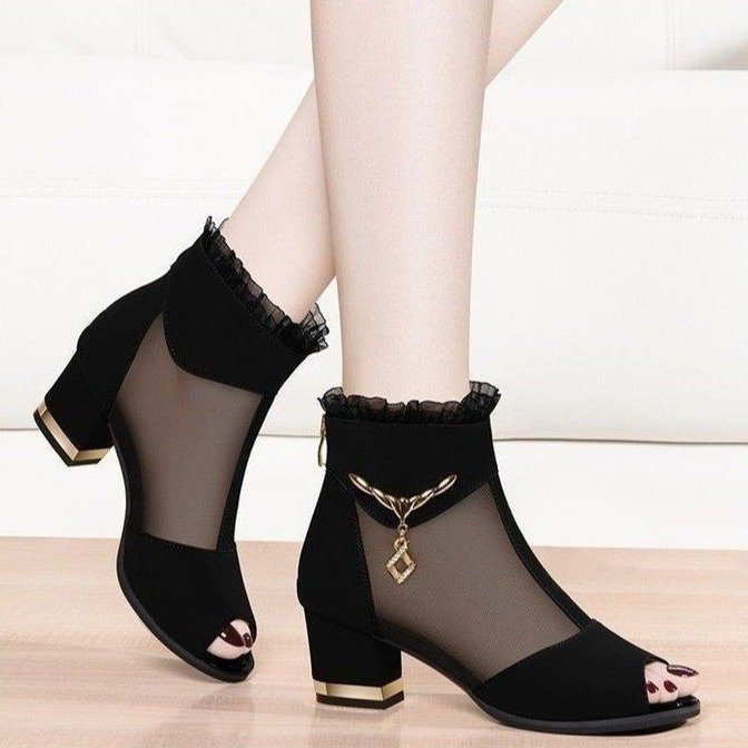 Hollow Chunky Heel High Heels - Versatile All-Match Style