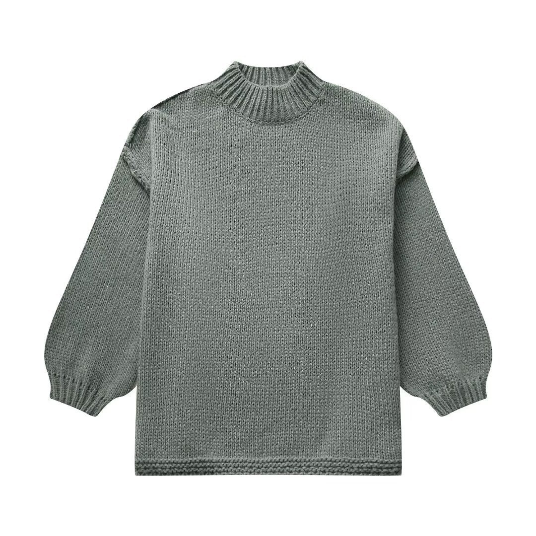 Casual All-Match Round Neck Long Sleeve Knitted Sweater for Women