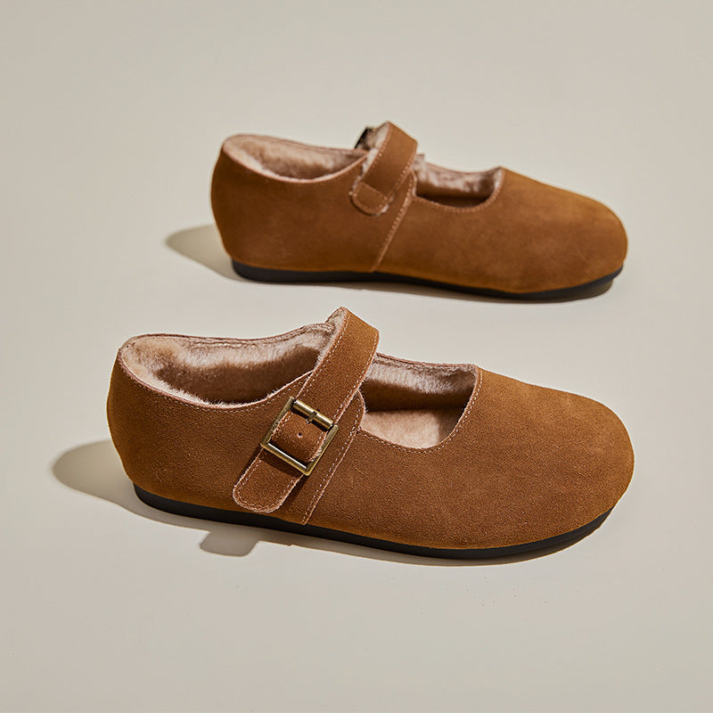 Suede Fleece-Lined Casual Flat Shoes, Grandma Style