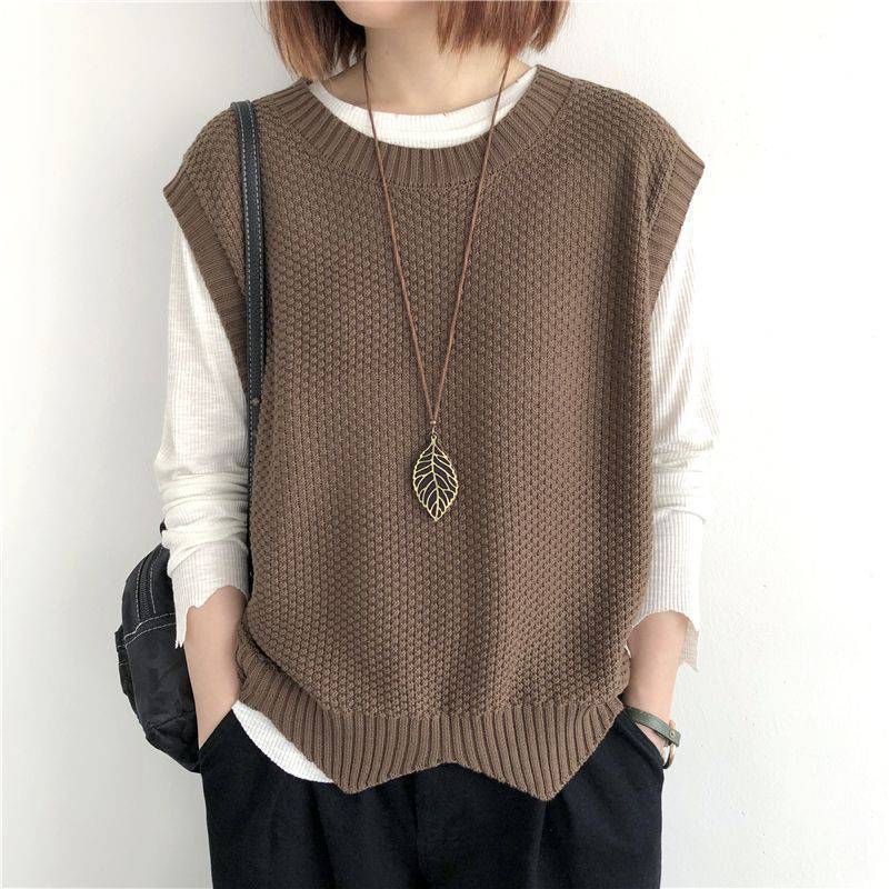 Women's Knitted Vest – Solid Color, Loose Round Neck, Irregular Pullover Short Crop Top Outerwear