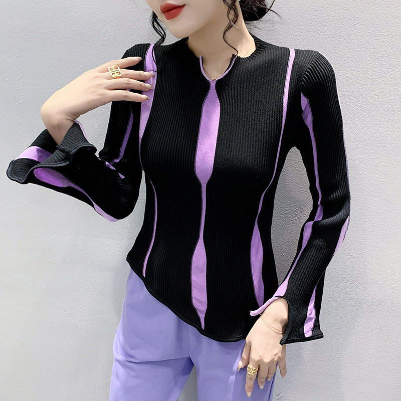 Women's Striped Purple Sweater