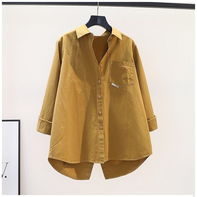 Women's Solid Color Loose-Fit Mid-Length Shirt