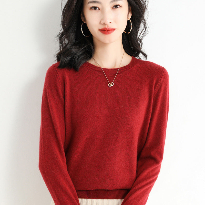 Slim-Fit Solid Color Round Neck Pullover Sweater