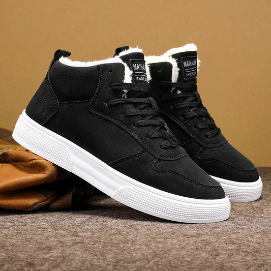 Plus Size Men's High-Top Winter Shoes – Fleece-Lined, Warm, and Casual Sports Cotton Design