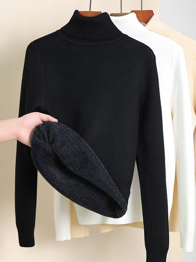 Fleece-Lined Thick Turtleneck Sweater for Women