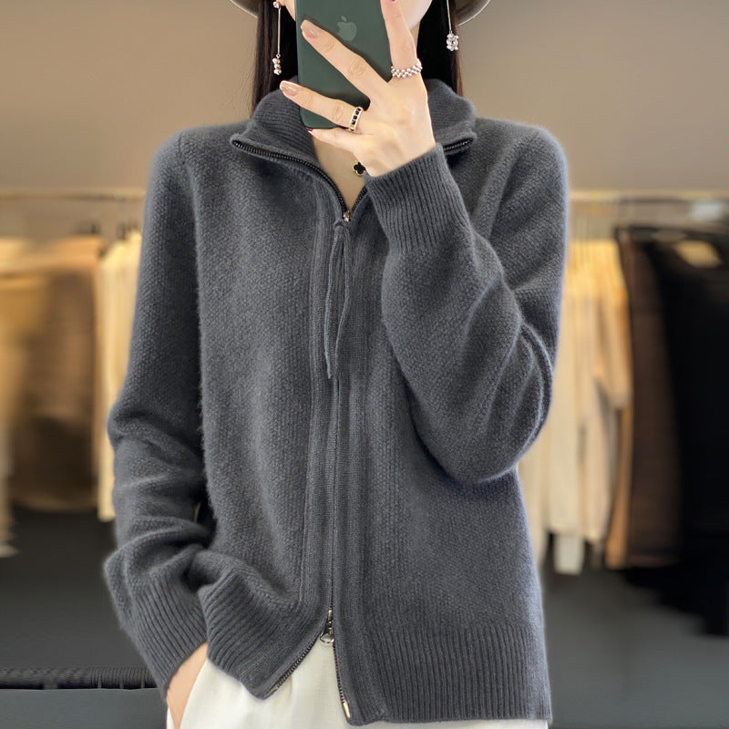 New Half-Turtleneck Short Sleeve Retro Solid Color Sweater Coat for Women