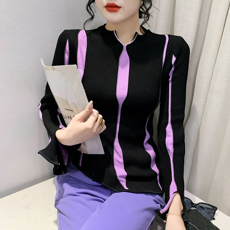 Women's Striped Purple Sweater