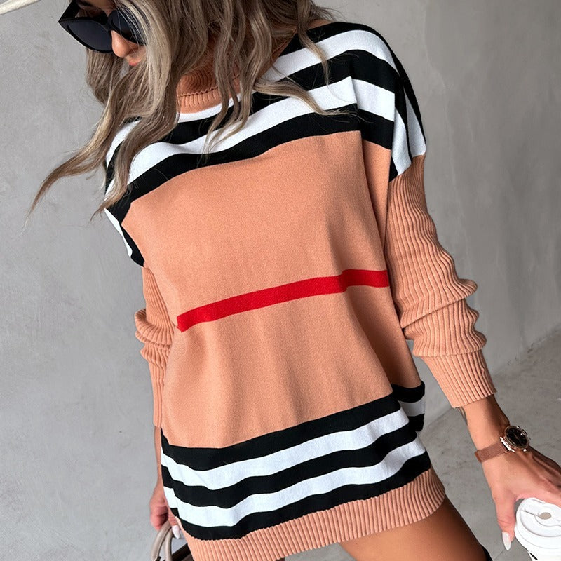 Women's Striped Colorblock Turtleneck Sweater