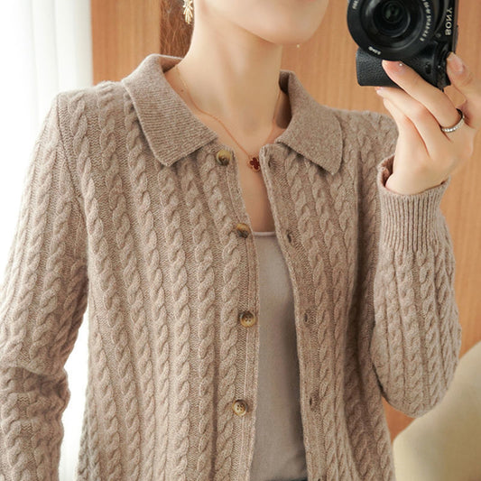 Spring & Autumn Western-Style Lapel Knitted Sweater