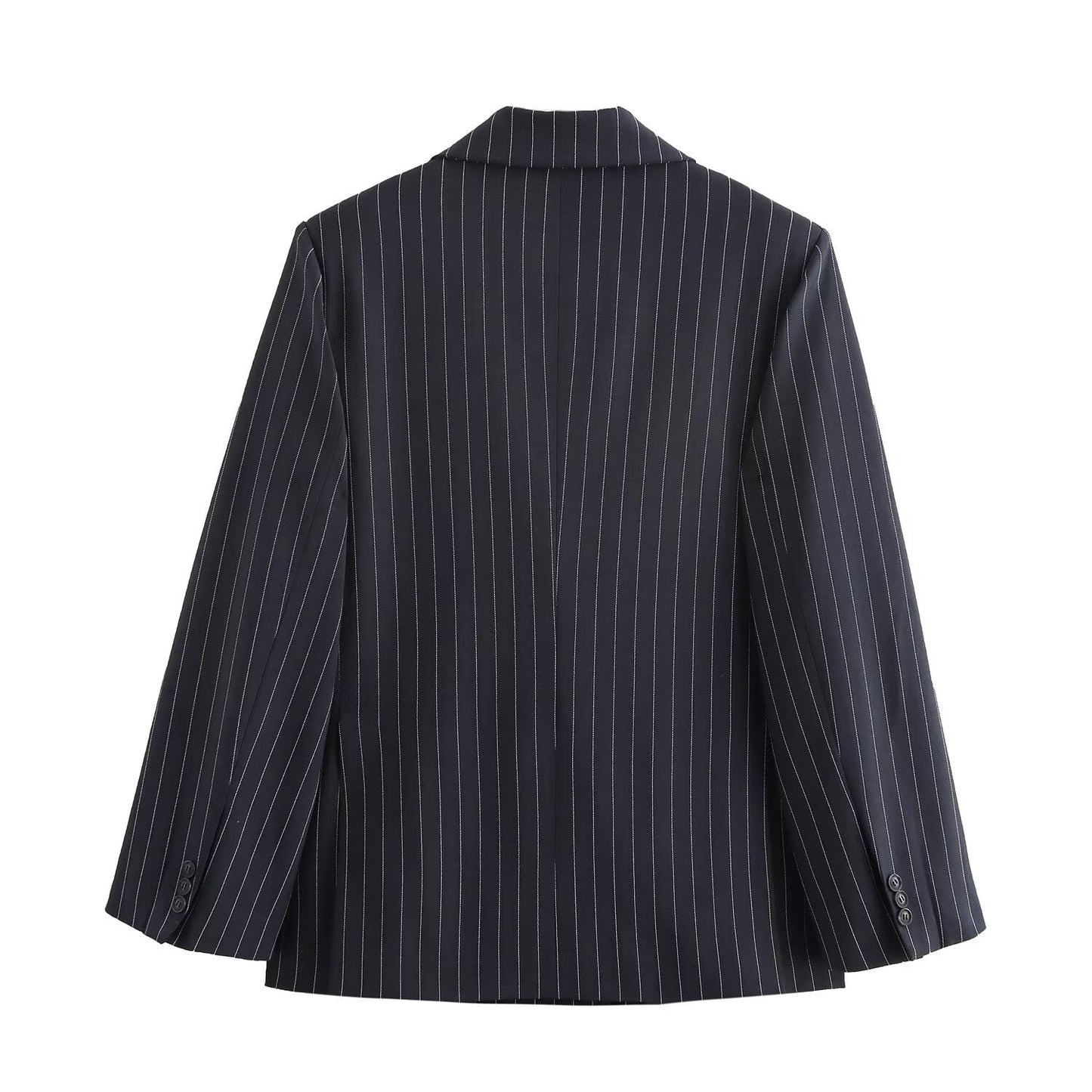 Winter New Versatile Pinstripe Double-Breasted Baggy Coat – Stylish and Cozy