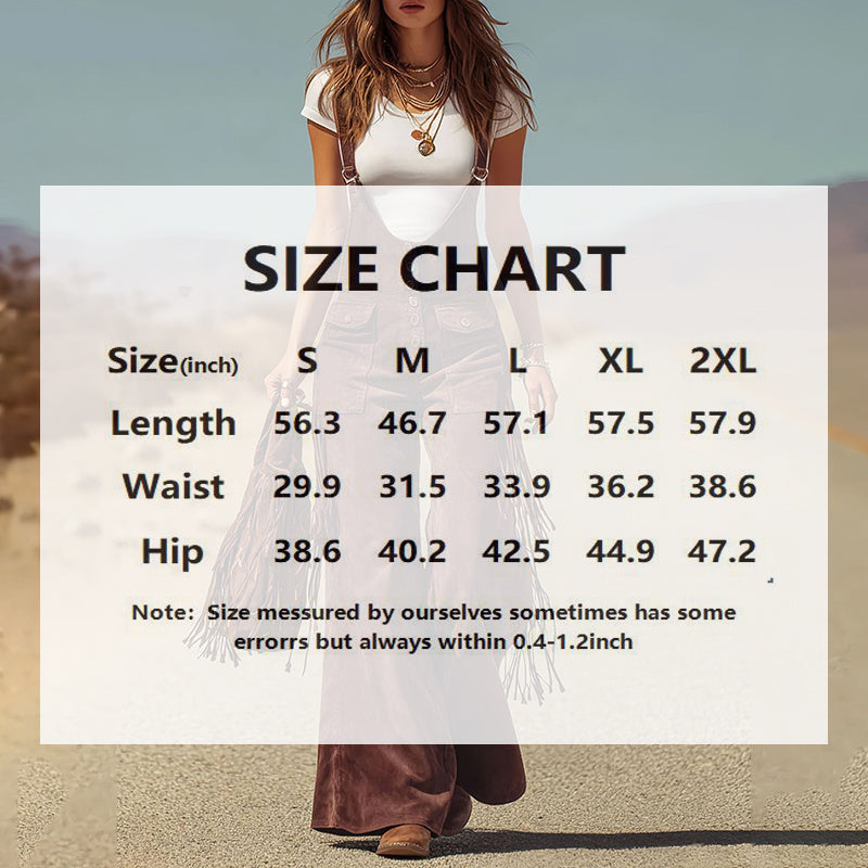 Women's Solid Color Fringe Wide-Leg Jumpsuit, Style Overalls With Pockets And Adjustable Straps And Button