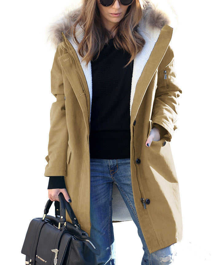 Women's Loose-Fit Hooded Overcoat with Extended Fur Collar