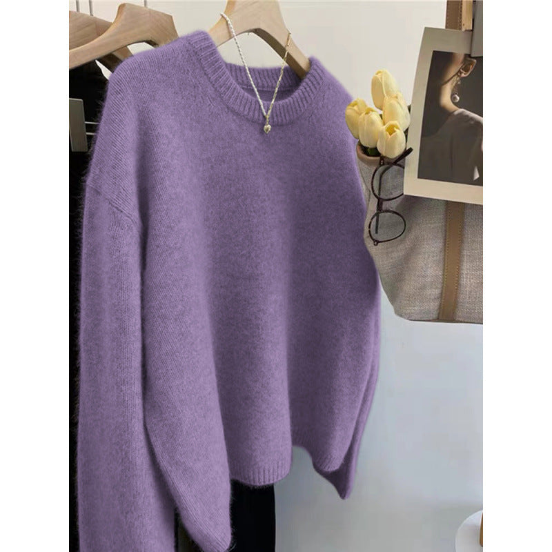 Leisure Milk Round Neck Sweater for Women