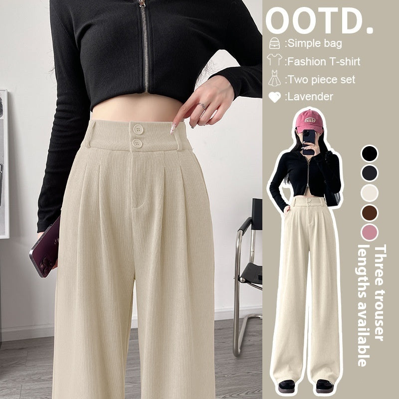 Women's White Corduroy Wide-Leg Pants with Narrow Straight Fit