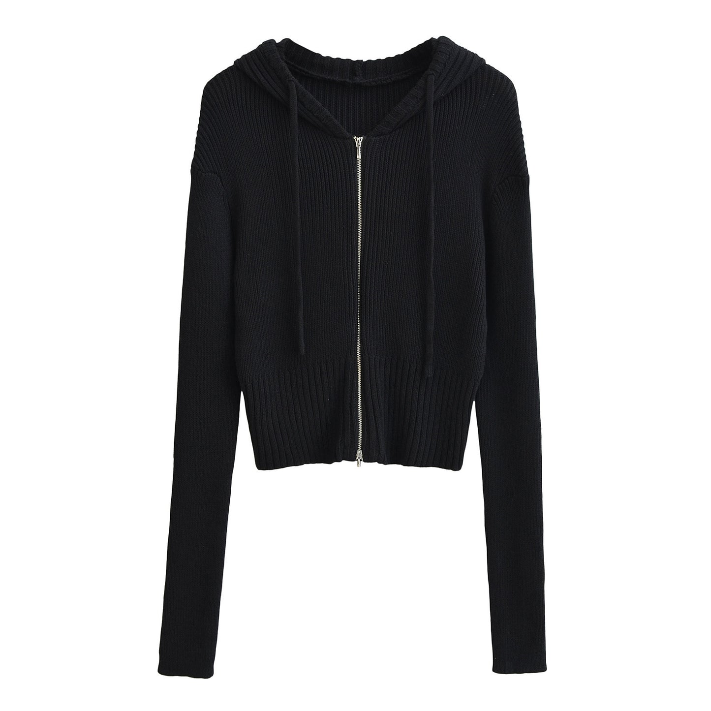 Women's American-Style Hooded Zipper Knitted Cardigan - New Short Design for Early Autumn