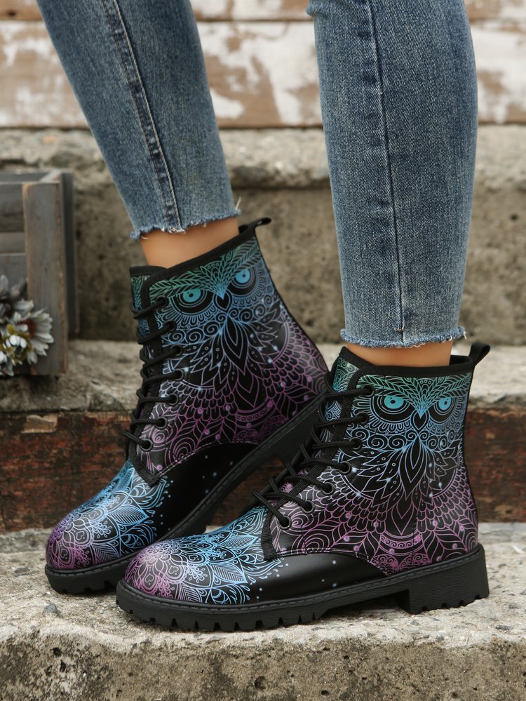 Plus Size Women's Multi-Color Printed Martin Boots