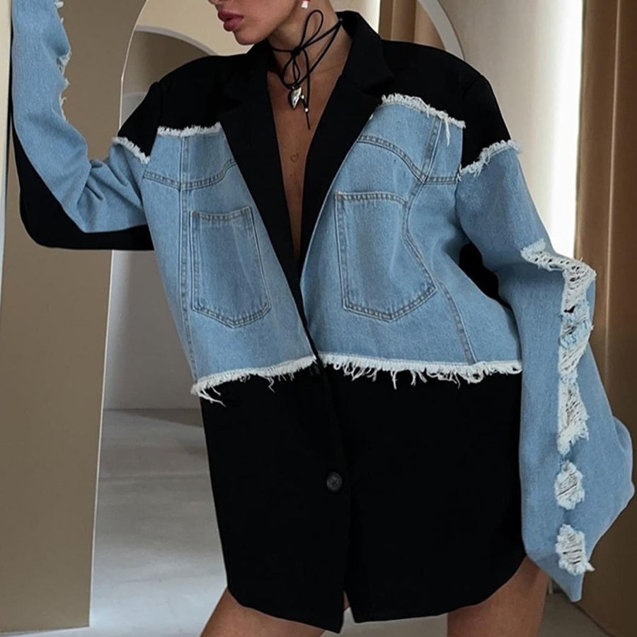 Women's Retro Denim Patchwork Jacket – Trendy and Stylish