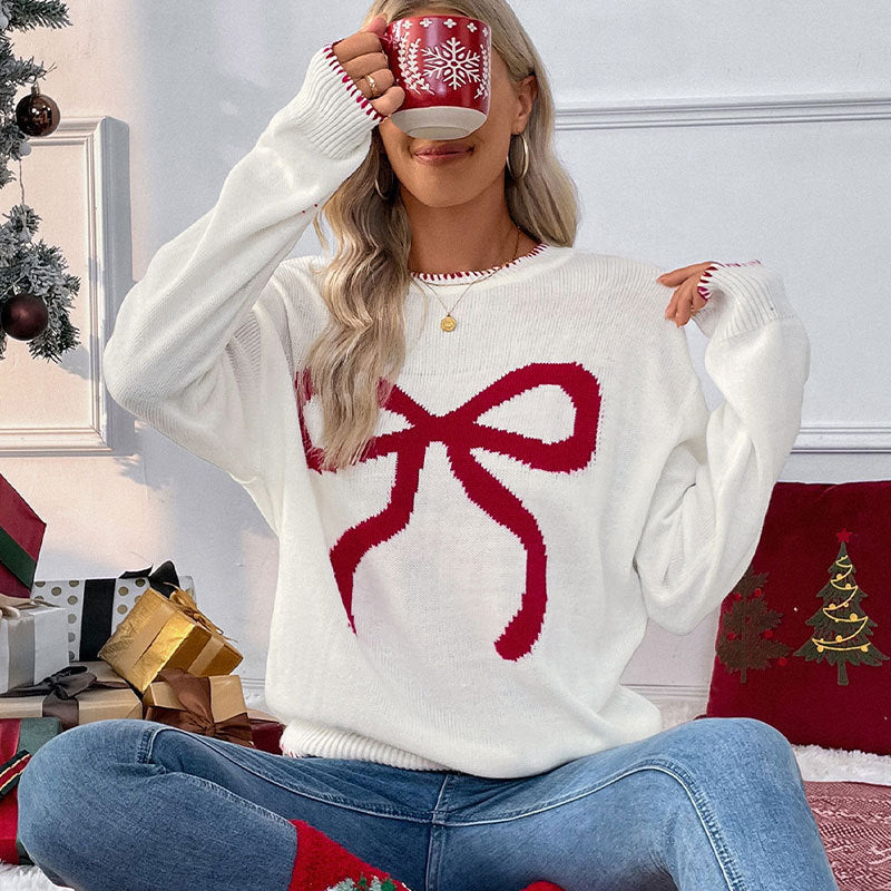 Loose-Fit Round Neck Long Sleeve Christmas Sweater