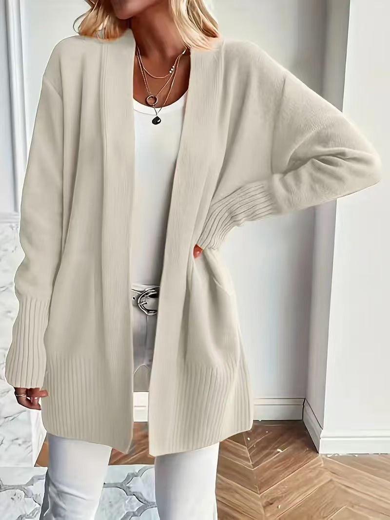 Plus Size Women's Solid Color Casual Knit Cardigan