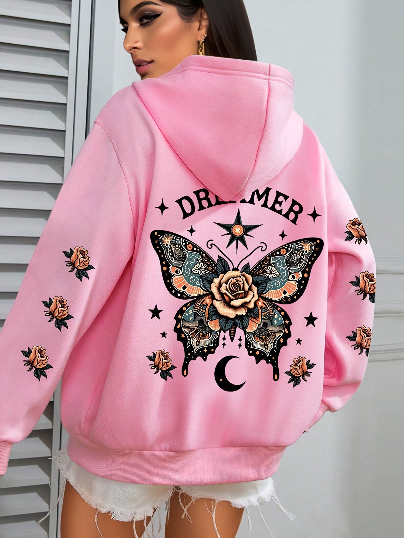 Casual Drawstring Hoodie with Letter Print