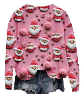 New Printed Loose Christmas Tree Pullover Sweater – Unisex Round Neck for Men & Women