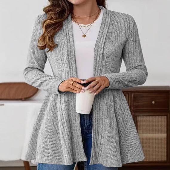 Simple Mid-Length Cardigan Coat with Long Sleeves