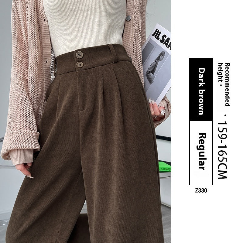 Women's White Corduroy Wide-Leg Pants with Narrow Straight Fit