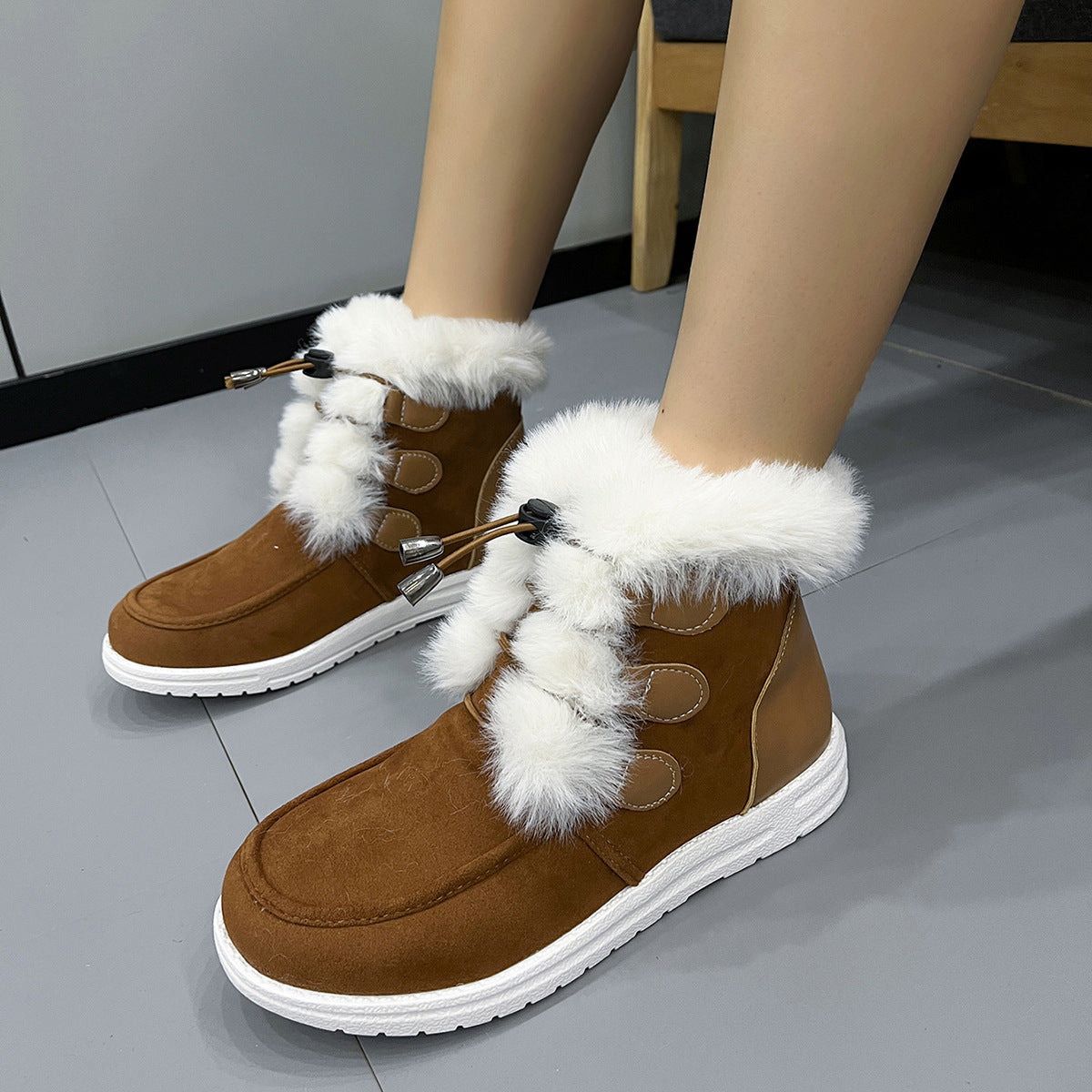 Women's Fashion Suede Snow Boots – Winter Warm Plush Round-Toe Cotton Shoes