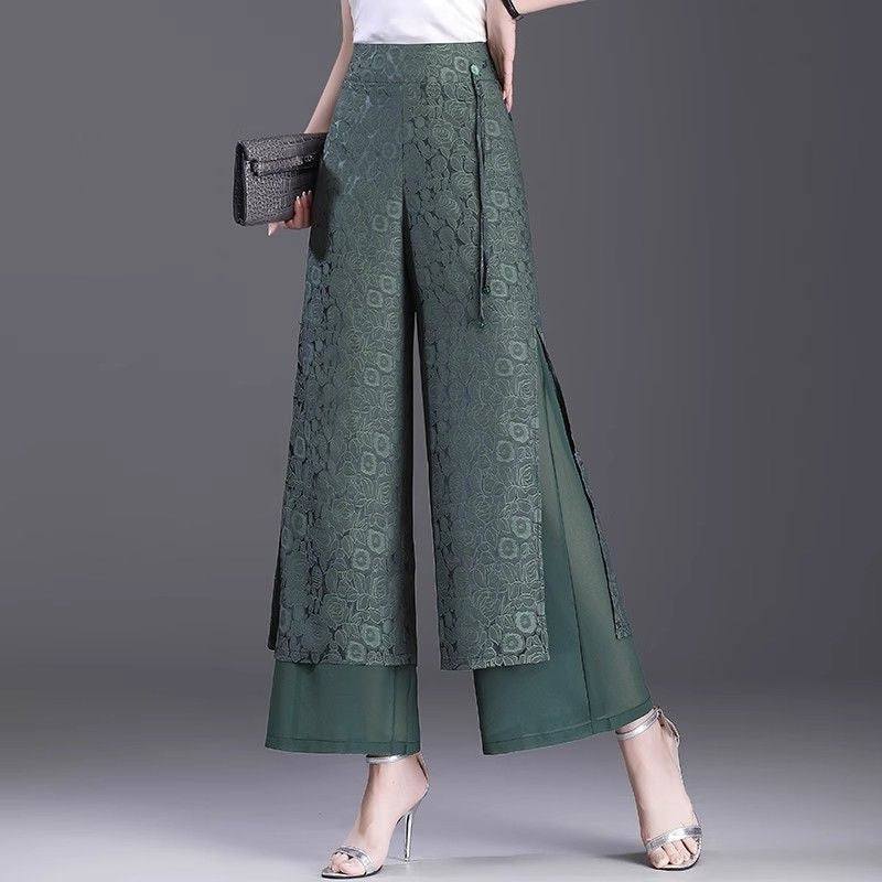 Chinese Style High Waist Loose Split Pants, Thin Fabric