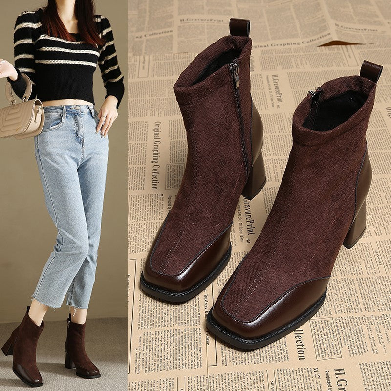 British Style Chunky Heel Booties for Wide Feet