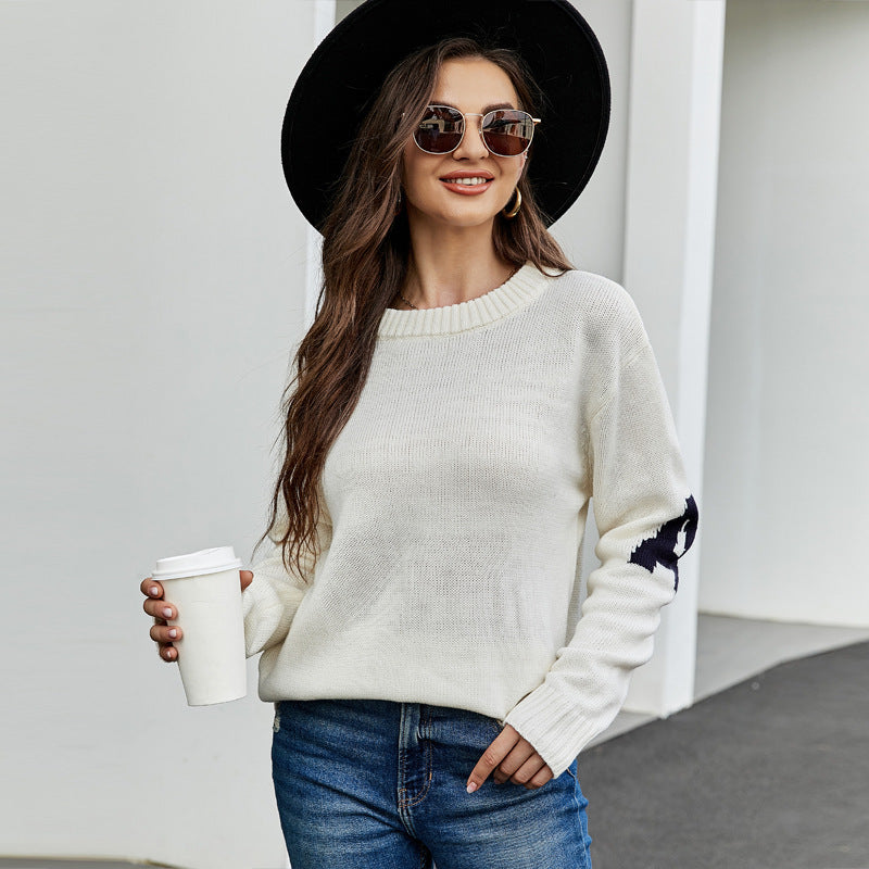 European and American Letter Jacquard Casual Sweater – Loose Fit Idle Style Pullover