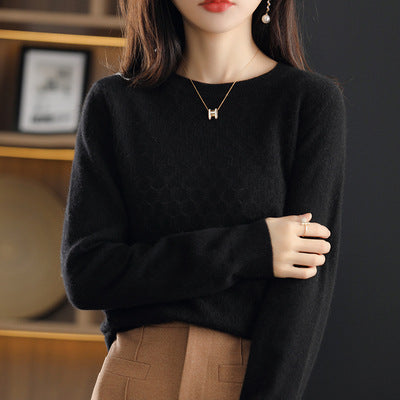 Women's Pure Wool Round Neck Pullover Sweater - Loose Fit