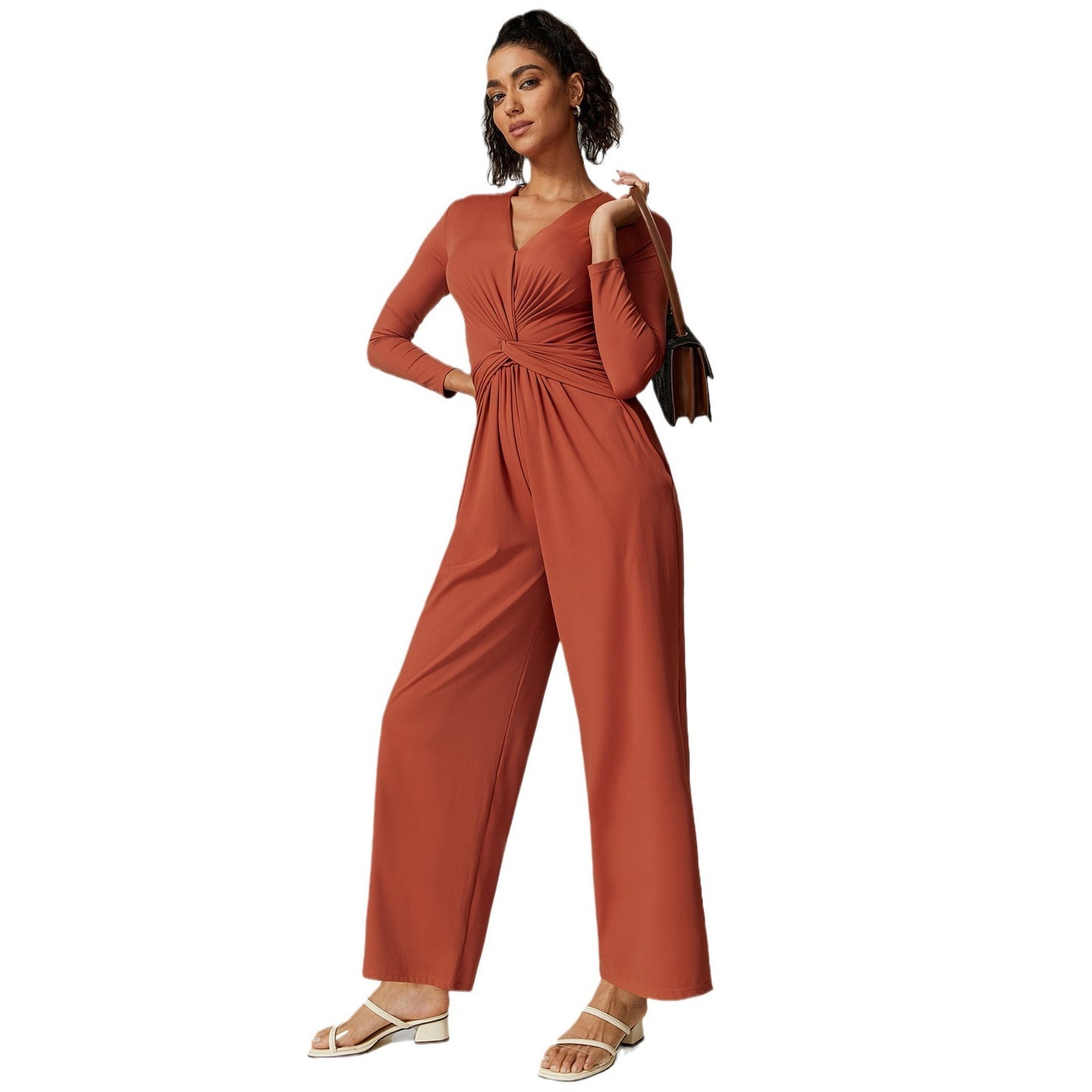 Women's V-Neck Pleated High-Slit Yoga Dress