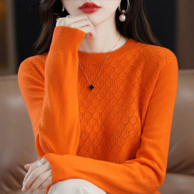 Women's Pure Wool Round Neck Pullover Sweater - Loose Fit