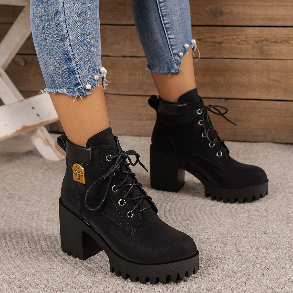 Plus Size Chunky Heel Martin Boots with Thick Bottom – Fashionable and Versatile